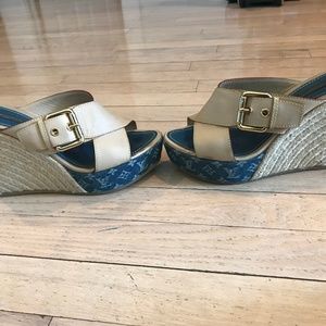 Louis Vuitton Caramel Peep Toe Wedges